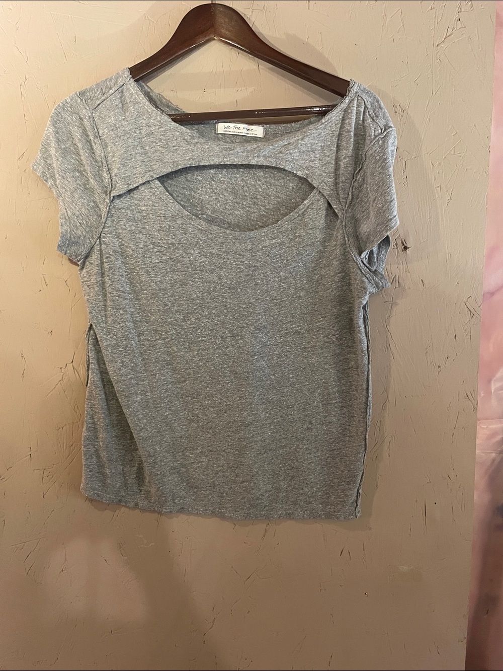 We The Free Grey Short Sleeve Tee with Front Cutout